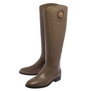 Tory Burch Grey Leather Ashlynn Knee Length Riding Boots